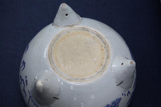 A massive Chinese blue and white dragon tripod censer, Qianlong mark and of the period (1736-95)